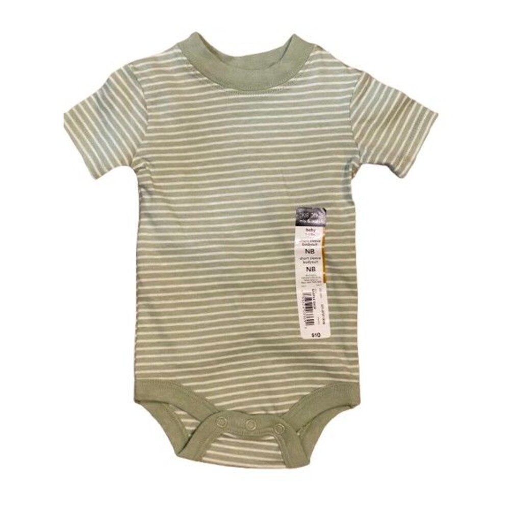 Newborn Short Sleeve Bodysuit Okie Dokie Green Stripe Snap